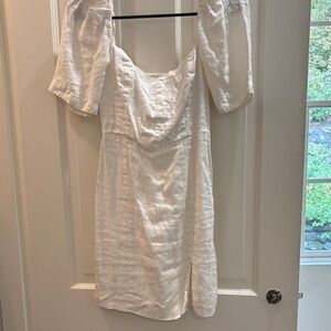 Aritzia White Puff-Sleeve Linen Mini Dress